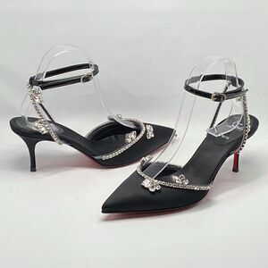 Christian Louboutin Marykate Queen Crystal-Embellished Satin Pumps size 37.5